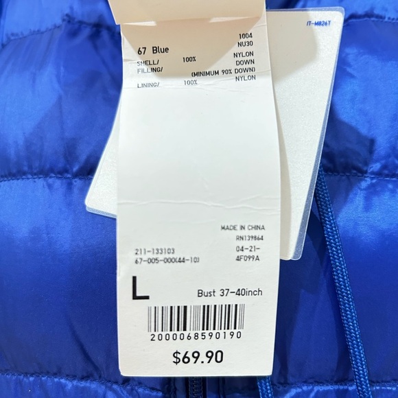 Nwt Uniqlo Blue ultra light down zip up Puffer Jacket pocketable size large - Picture 13 of 13